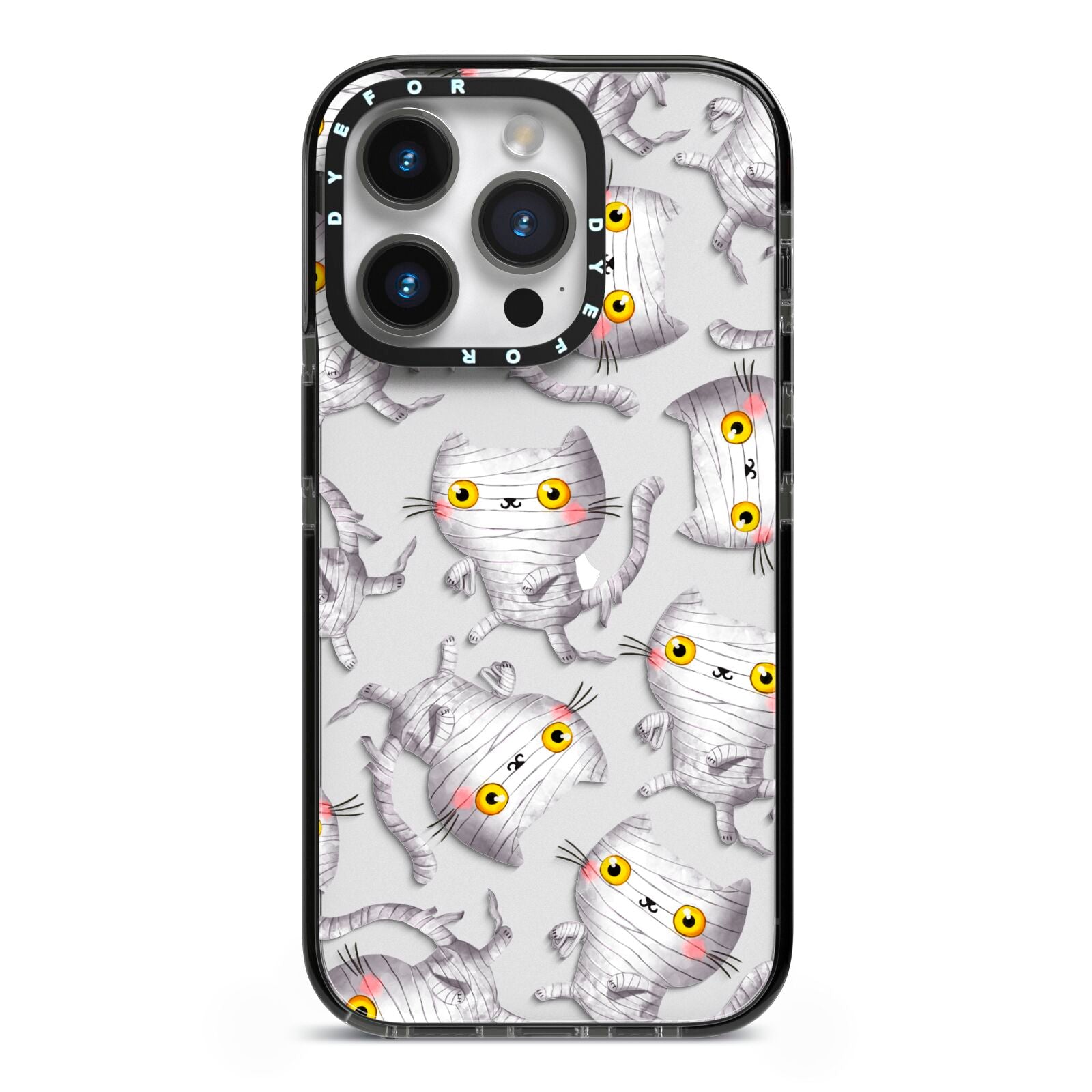 Mummy Cats iPhone 14 Pro Black Impact Case on Silver phone