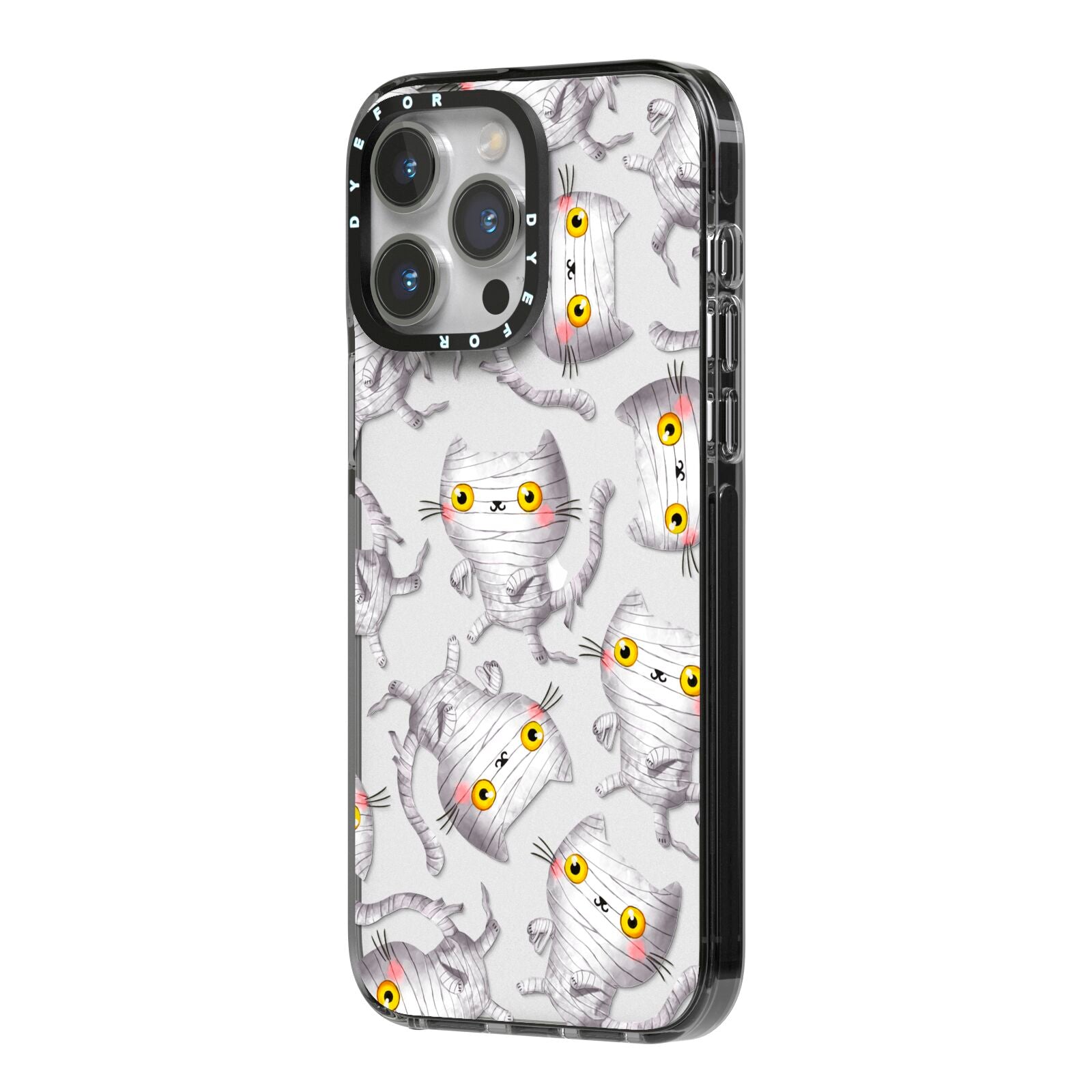 Mummy Cats iPhone 14 Pro Max Black Impact Case Side Angle on Silver phone