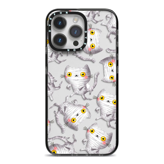 Mummy Cats iPhone 14 Pro Max Black Impact Case on Silver phone