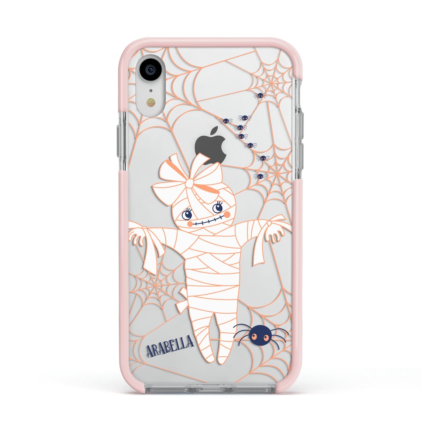 Mummy Halloween Apple iPhone XR Impact Case Pink Edge on Silver Phone