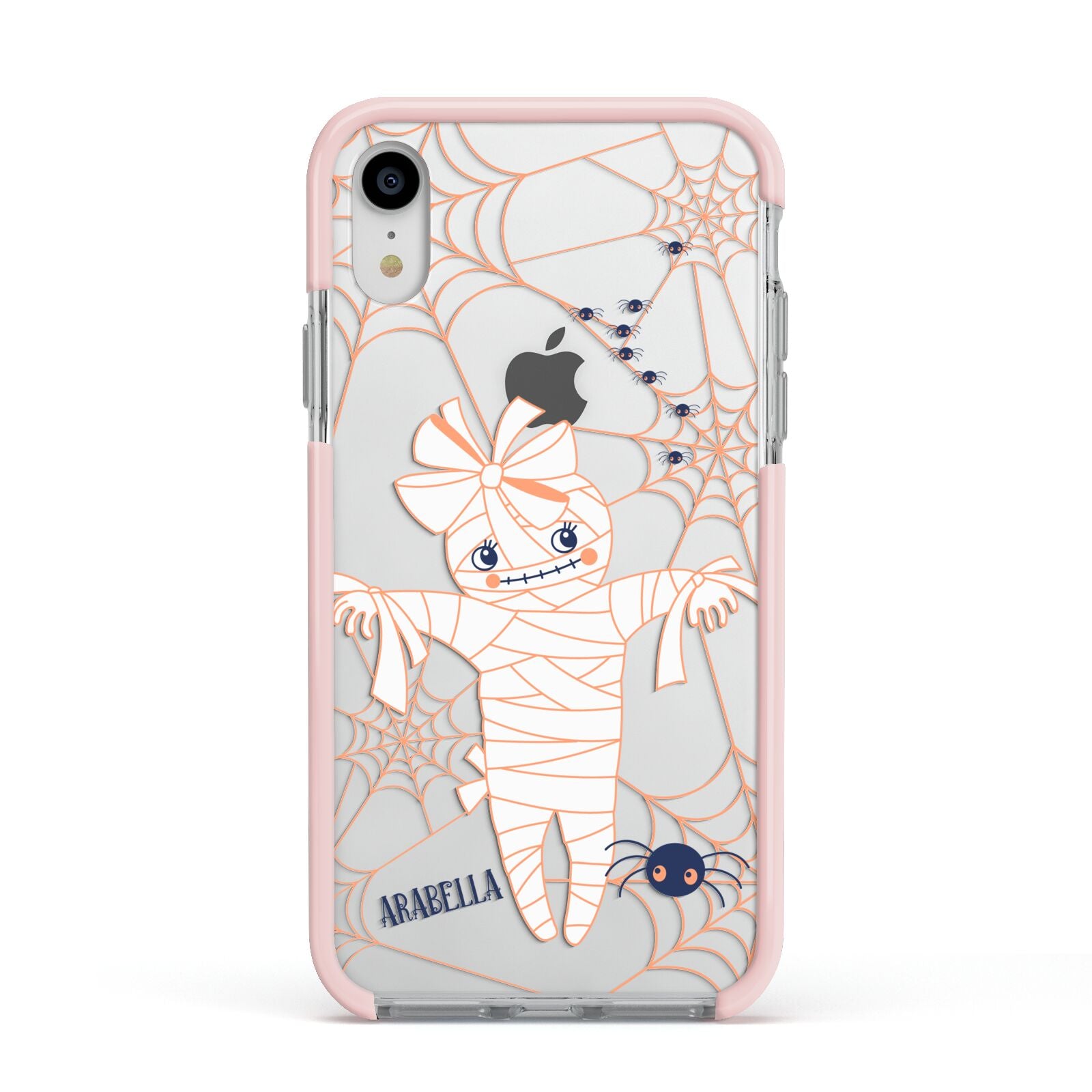 Mummy Halloween Apple iPhone XR Impact Case Pink Edge on Silver Phone