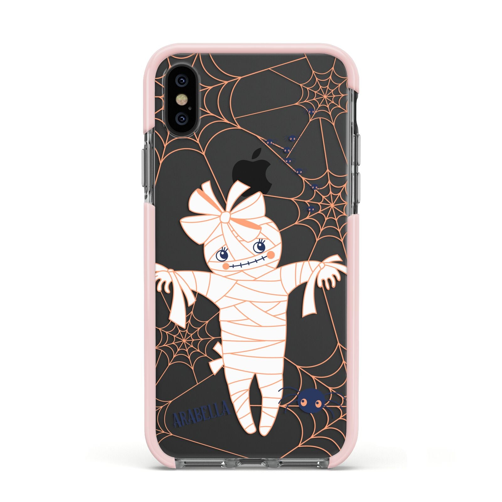 Mummy Halloween Apple iPhone Xs Impact Case Pink Edge on Black Phone