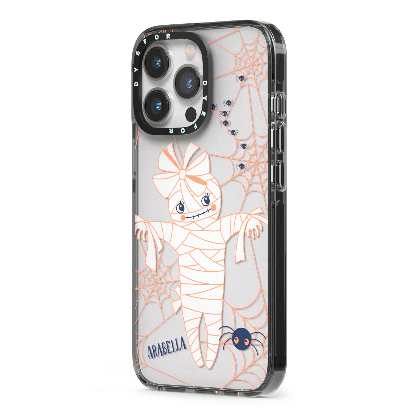Mummy Halloween iPhone 13 Pro Black Impact Case Side Angle on Silver phone