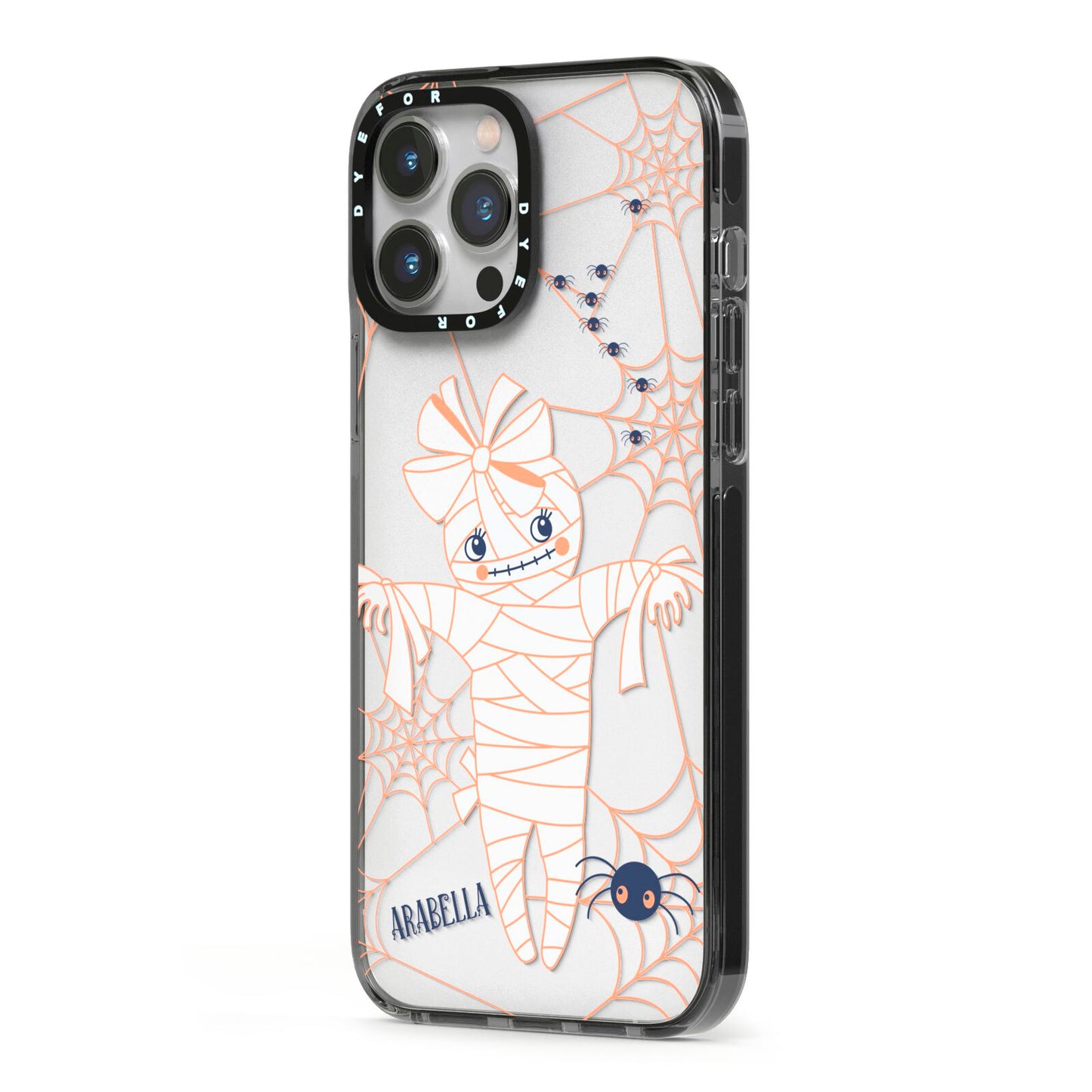 Mummy Halloween iPhone 13 Pro Max Black Impact Case Side Angle on Silver phone
