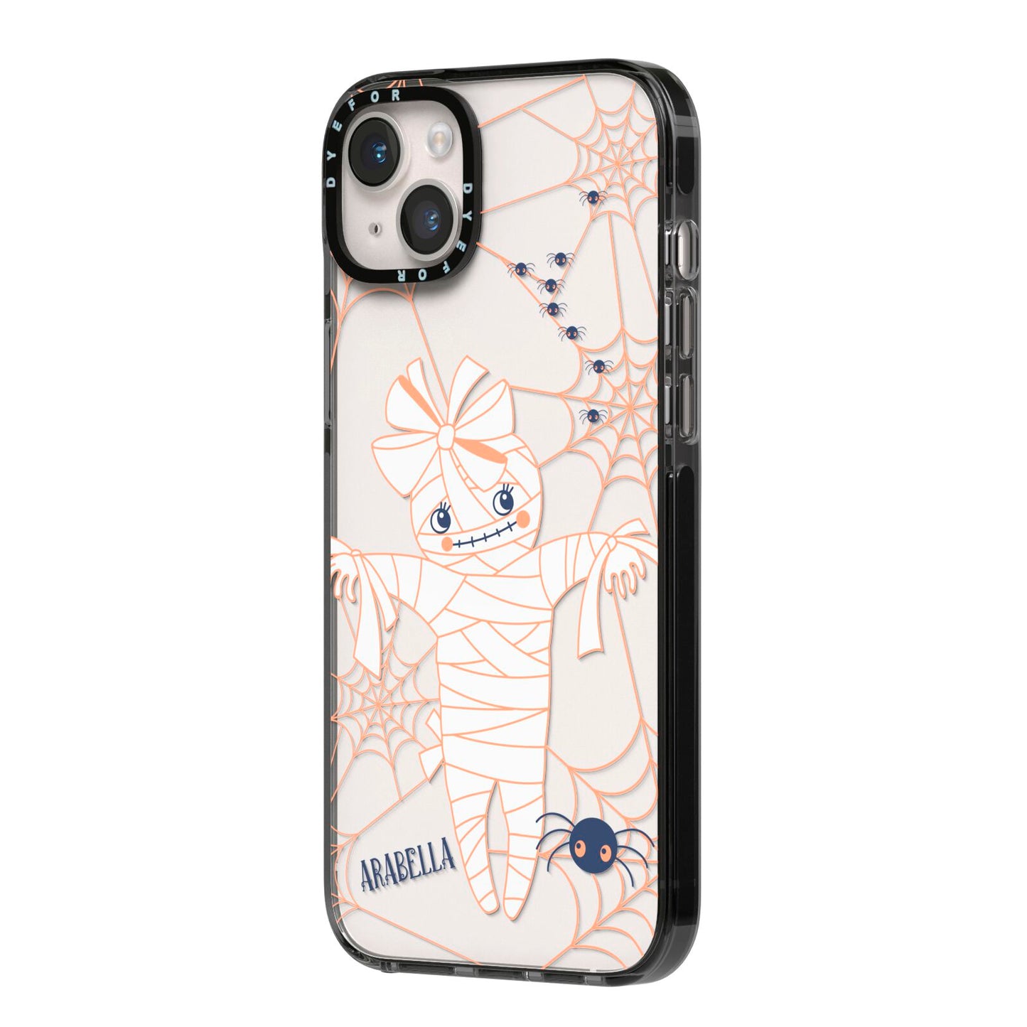 Mummy Halloween iPhone 14 Plus Black Impact Case Side Angle on Silver phone