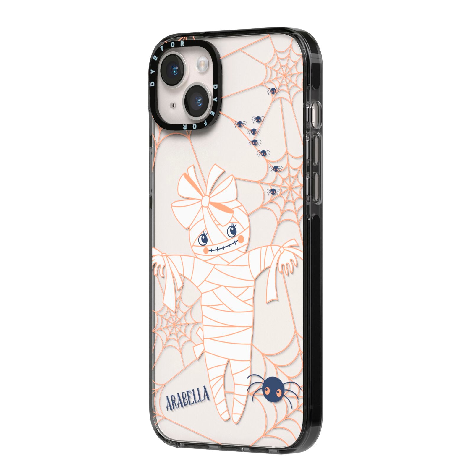 Mummy Halloween iPhone 14 Plus Black Impact Case Side Angle on Silver phone