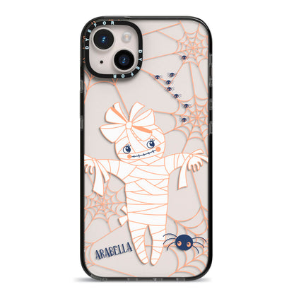 Mummy Halloween iPhone 14 Plus Black Impact Case on Silver phone