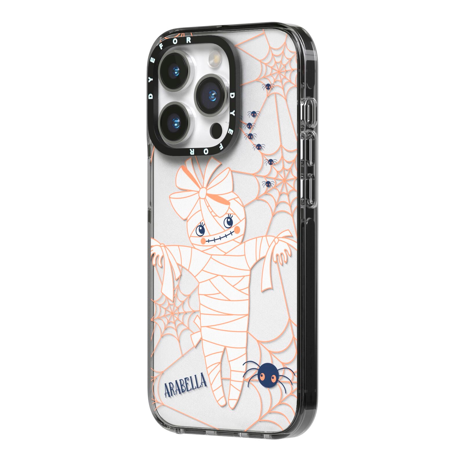 Mummy Halloween iPhone 14 Pro Black Impact Case Side Angle on Silver phone