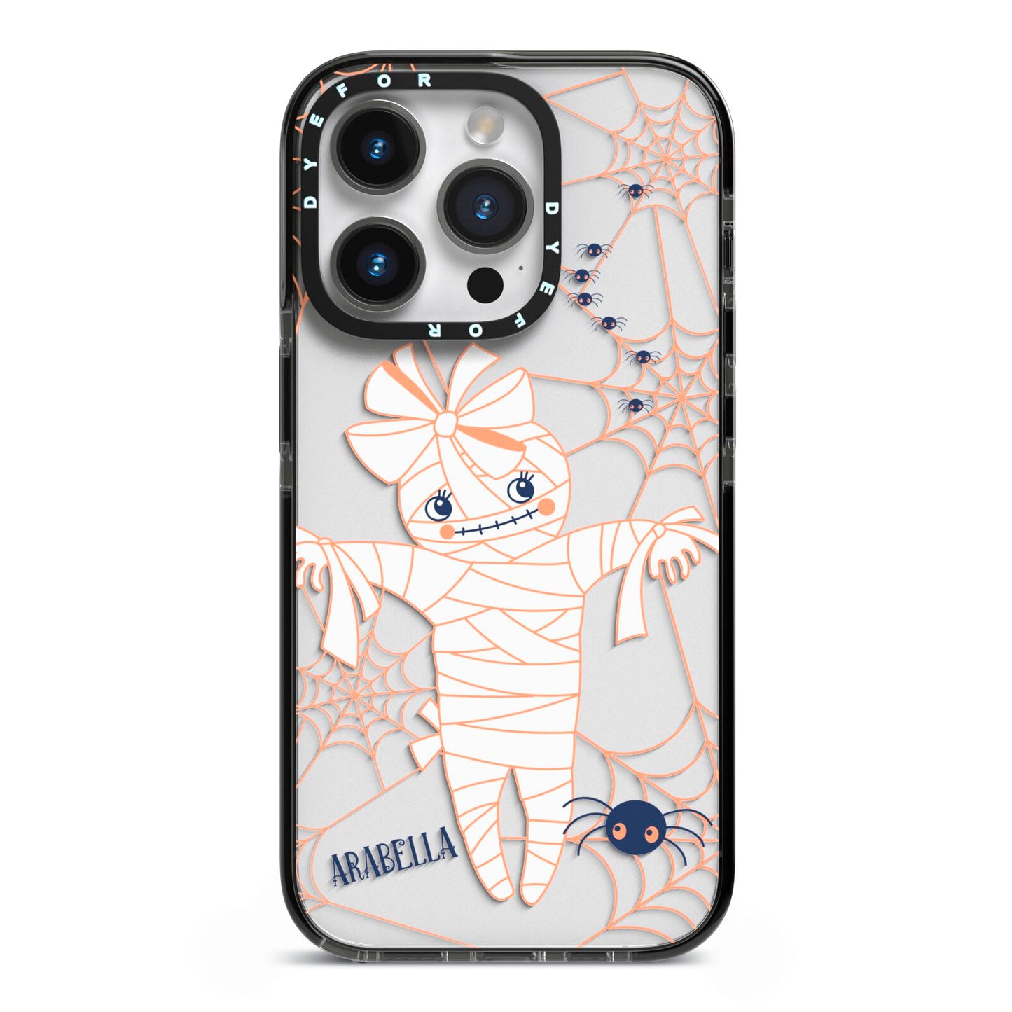 Mummy Halloween iPhone 14 Pro Black Impact Case on Silver phone
