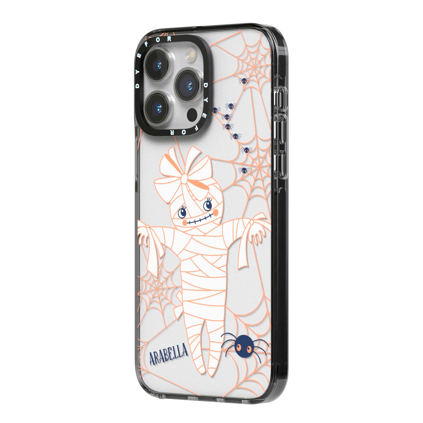 Mummy Halloween iPhone 14 Pro Max Black Impact Case Side Angle on Silver phone