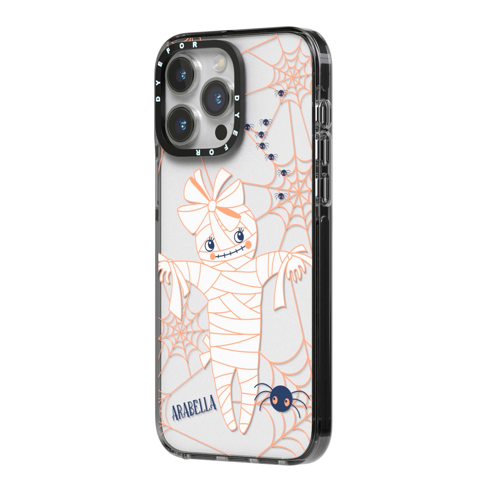 Mummy Halloween iPhone 14 Pro Max Black Impact Case Side Angle on Silver phone
