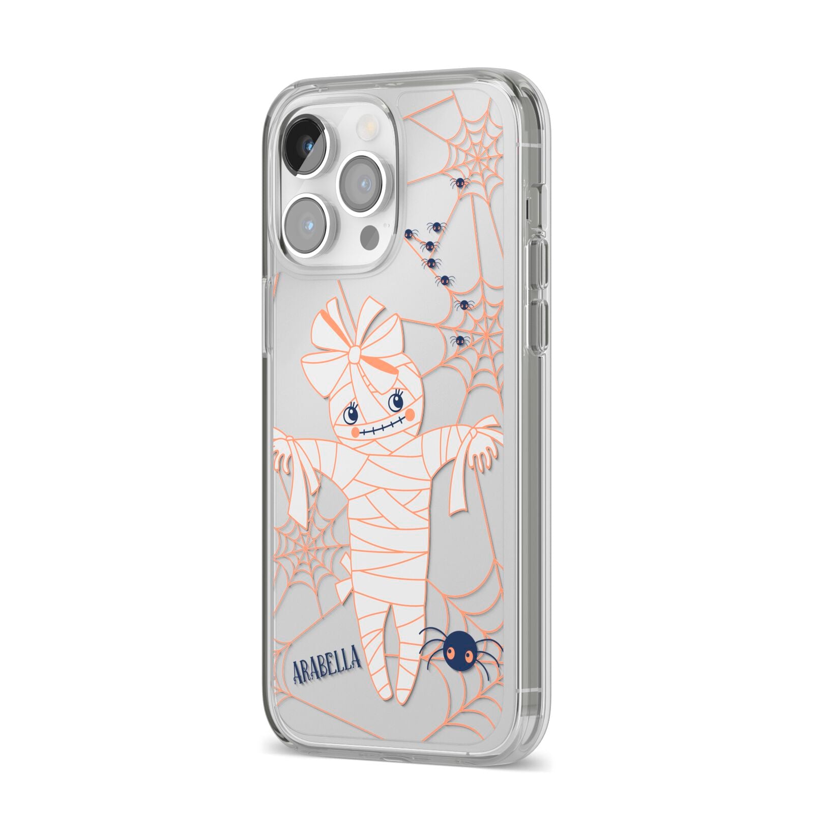 Mummy Halloween iPhone 14 Pro Max Clear Tough Case Silver Angled Image