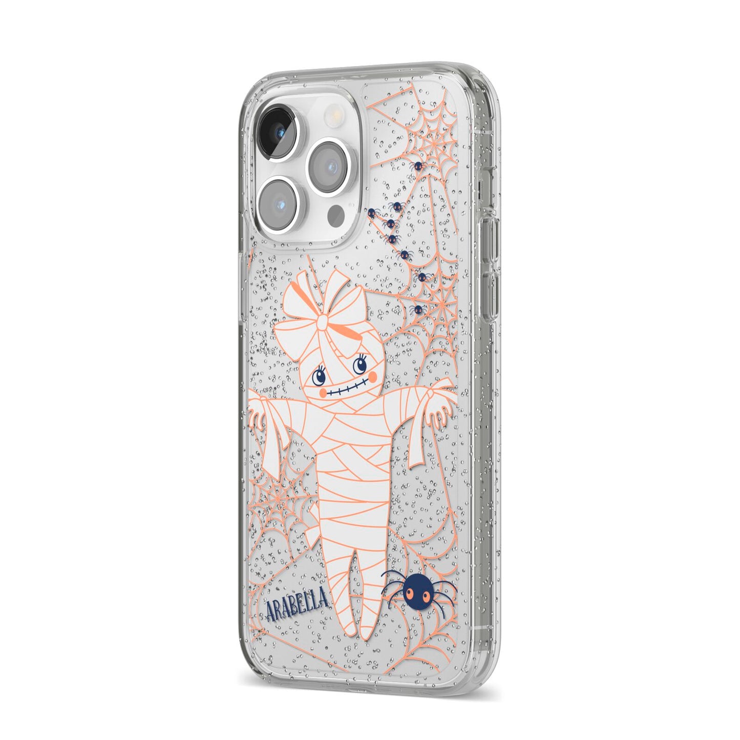 Mummy Halloween iPhone 14 Pro Max Glitter Tough Case Silver Angled Image