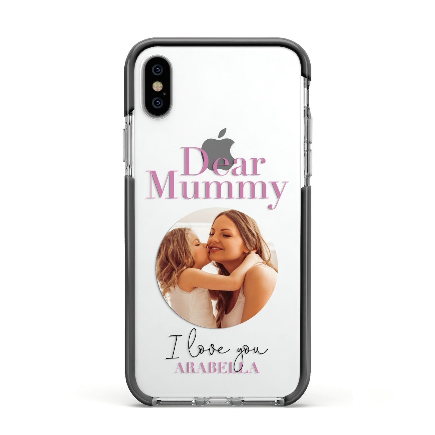 Mummy Personalised Photo with Text Apple iPhone Xs Impact Case Black Edge on Silver Phone