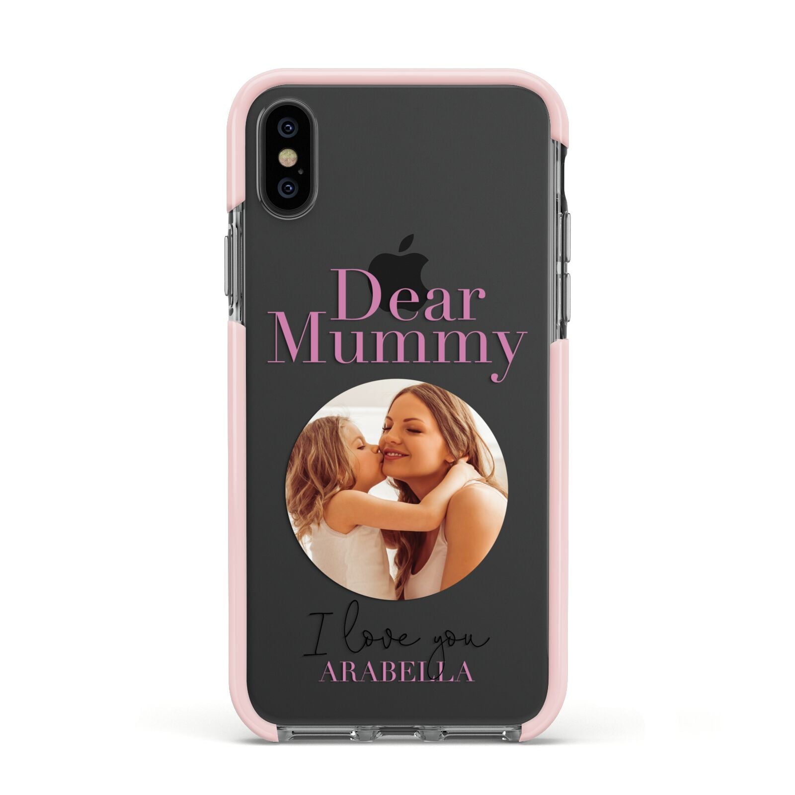 Mummy Personalised Photo with Text Apple iPhone Xs Impact Case Pink Edge on Black Phone
