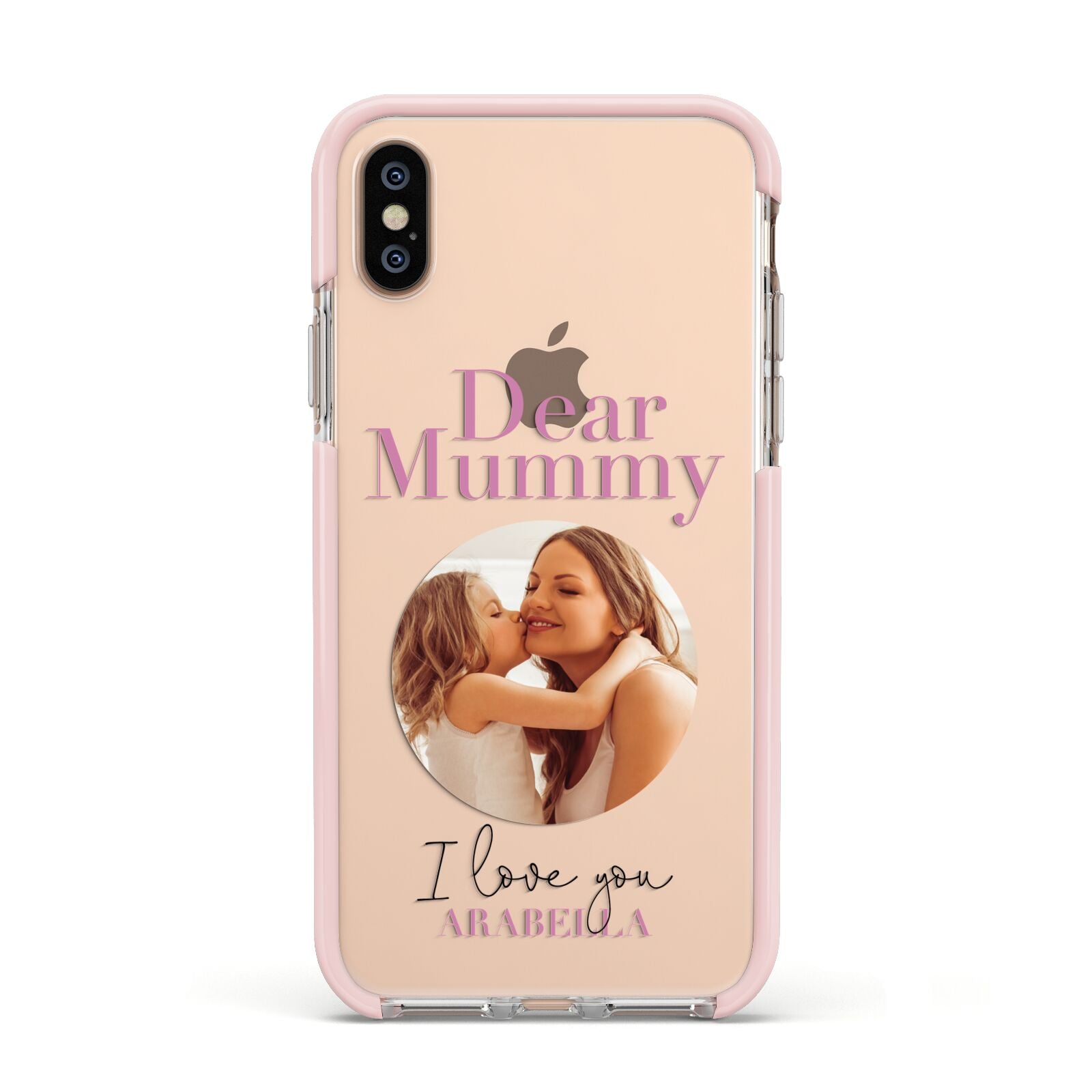 Mummy Personalised Photo with Text Apple iPhone Xs Impact Case Pink Edge on Gold Phone