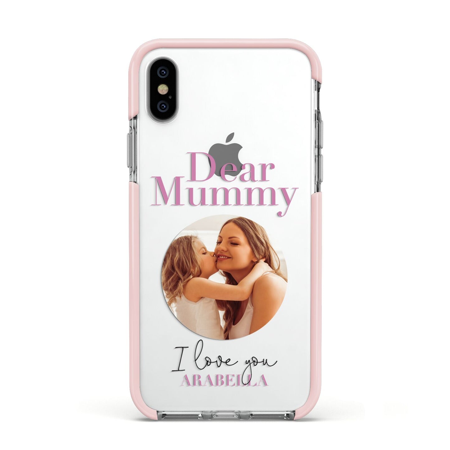Mummy Personalised Photo with Text Apple iPhone Xs Impact Case Pink Edge on Silver Phone