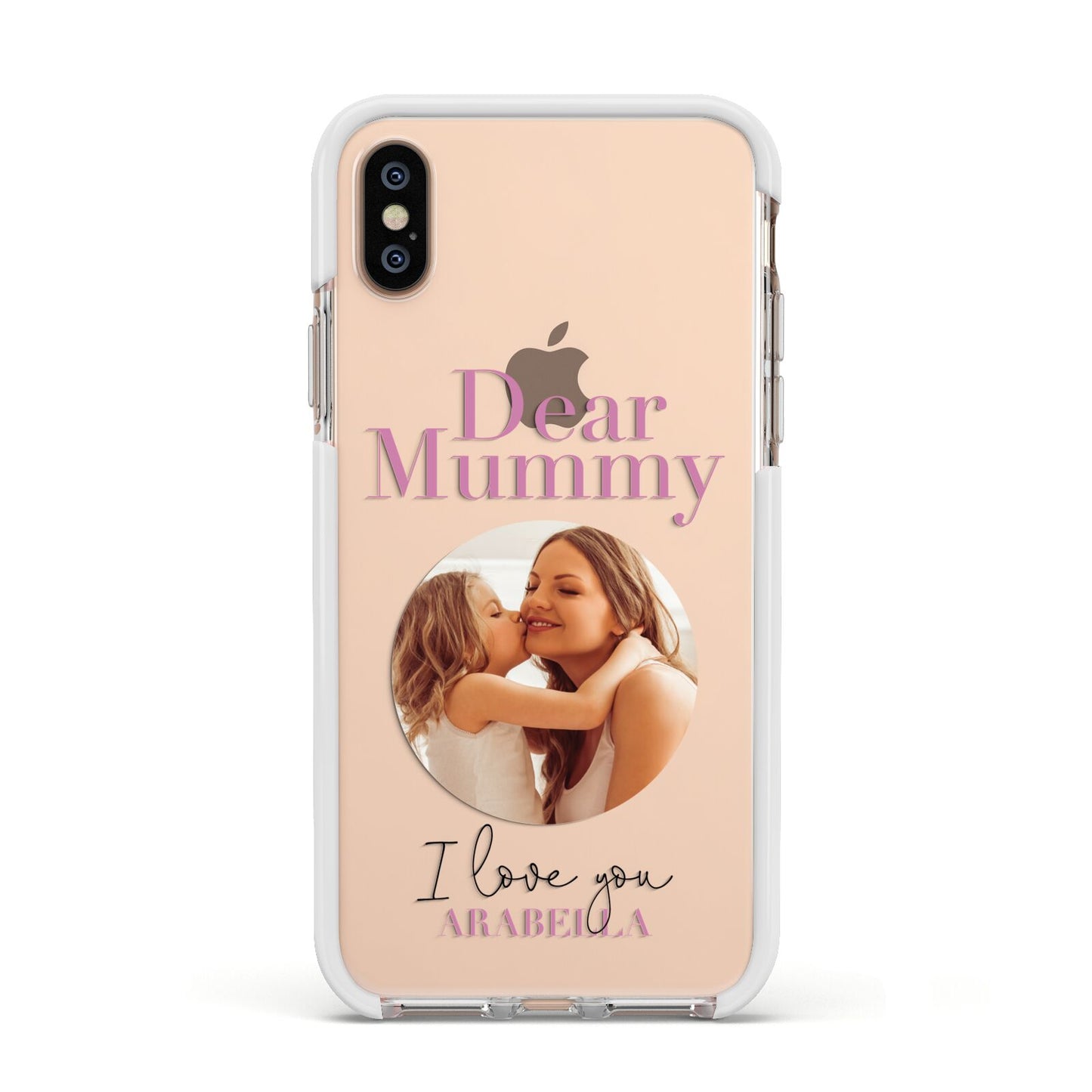 Mummy Personalised Photo with Text Apple iPhone Xs Impact Case White Edge on Gold Phone