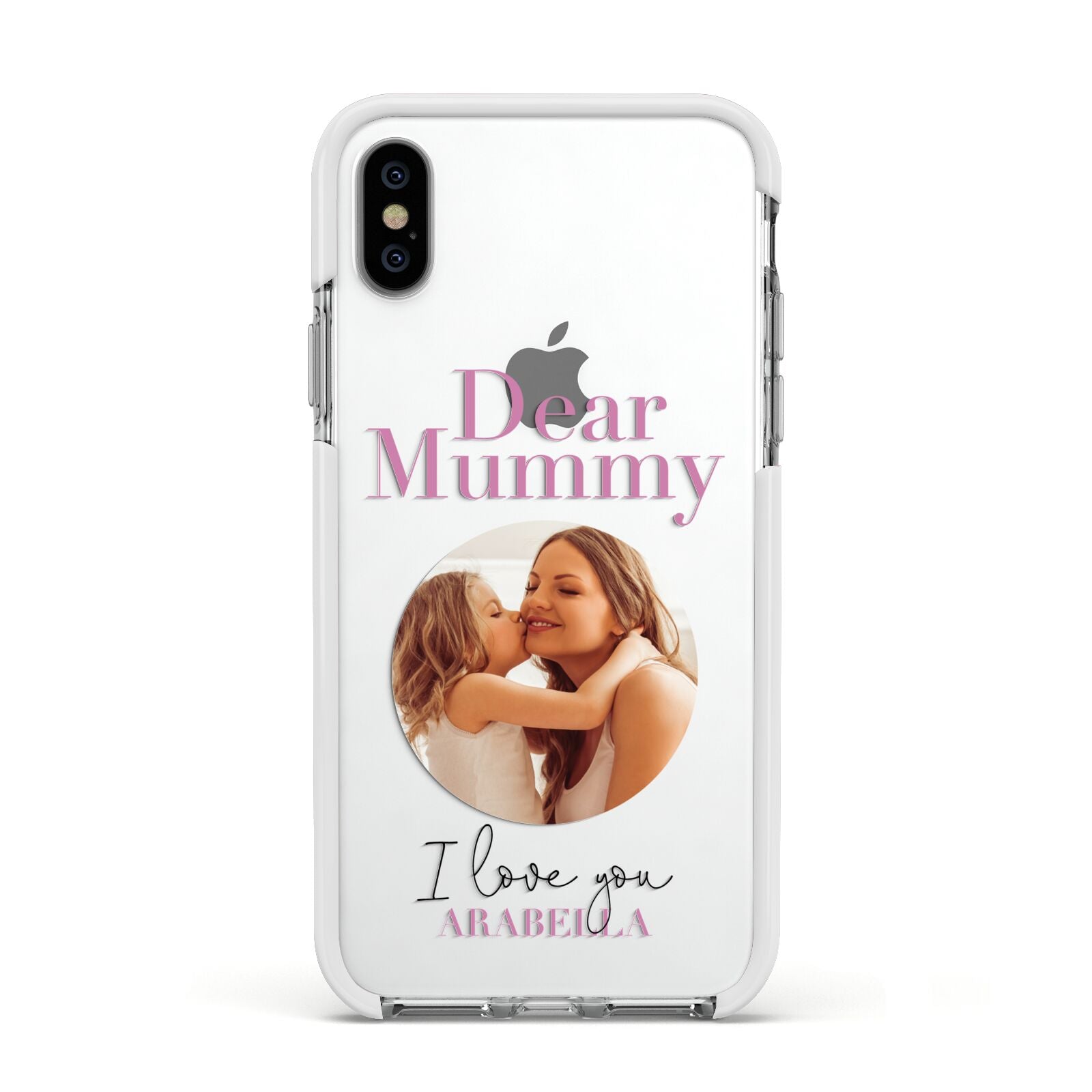 Mummy Personalised Photo with Text Apple iPhone Xs Impact Case White Edge on Silver Phone