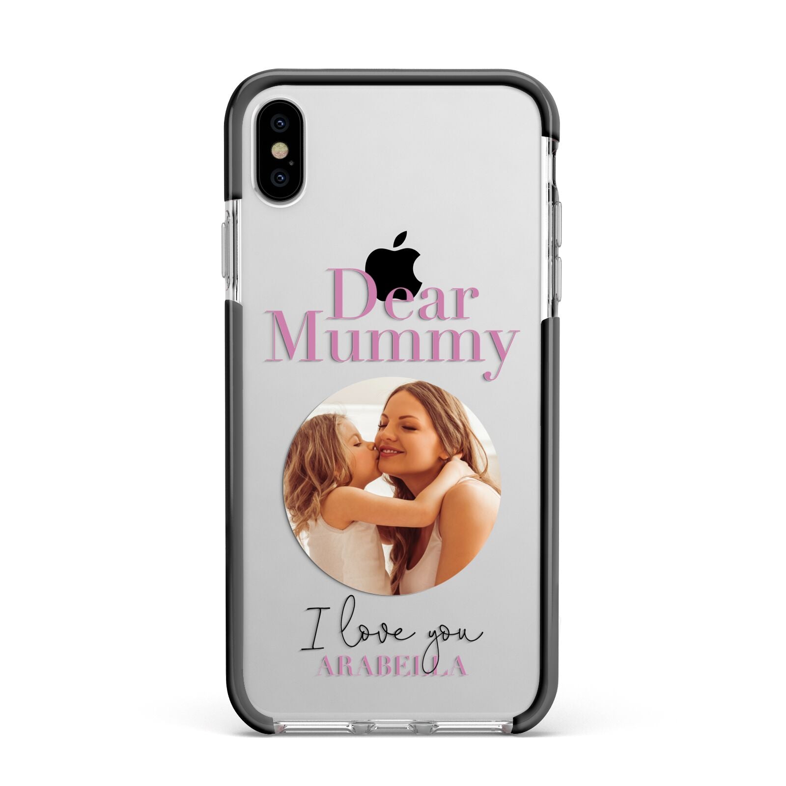 Mummy Personalised Photo with Text Apple iPhone Xs Max Impact Case Black Edge on Silver Phone