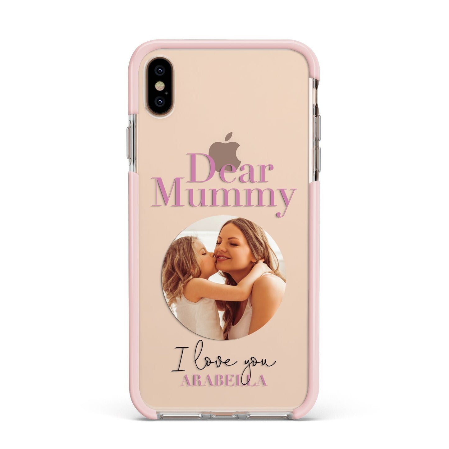 Mummy Personalised Photo with Text Apple iPhone Xs Max Impact Case Pink Edge on Gold Phone