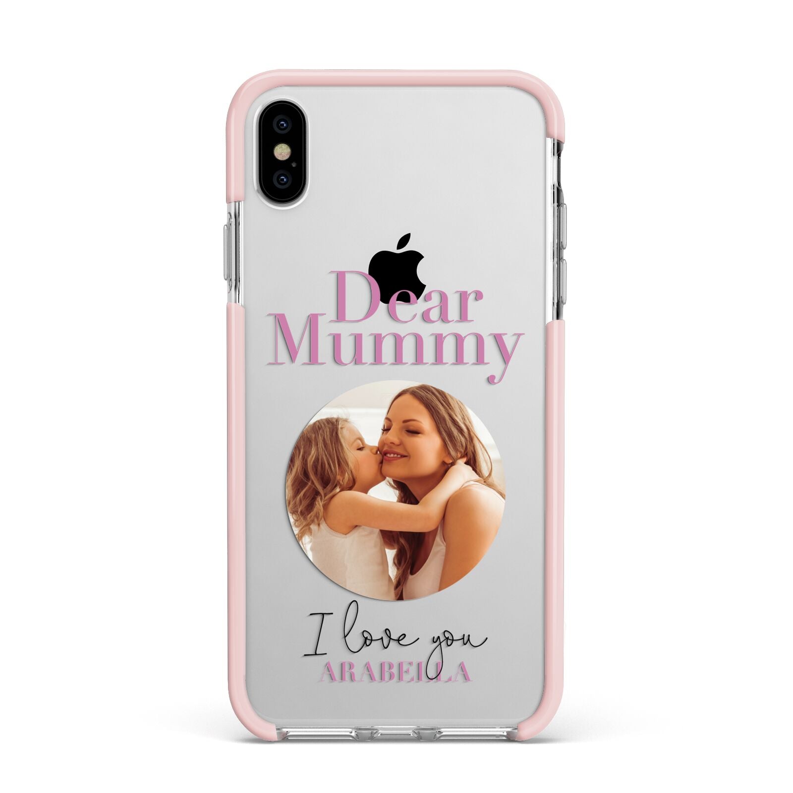 Mummy Personalised Photo with Text Apple iPhone Xs Max Impact Case Pink Edge on Silver Phone