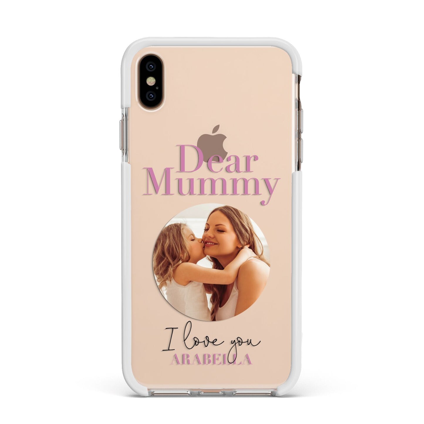 Mummy Personalised Photo with Text Apple iPhone Xs Max Impact Case White Edge on Gold Phone