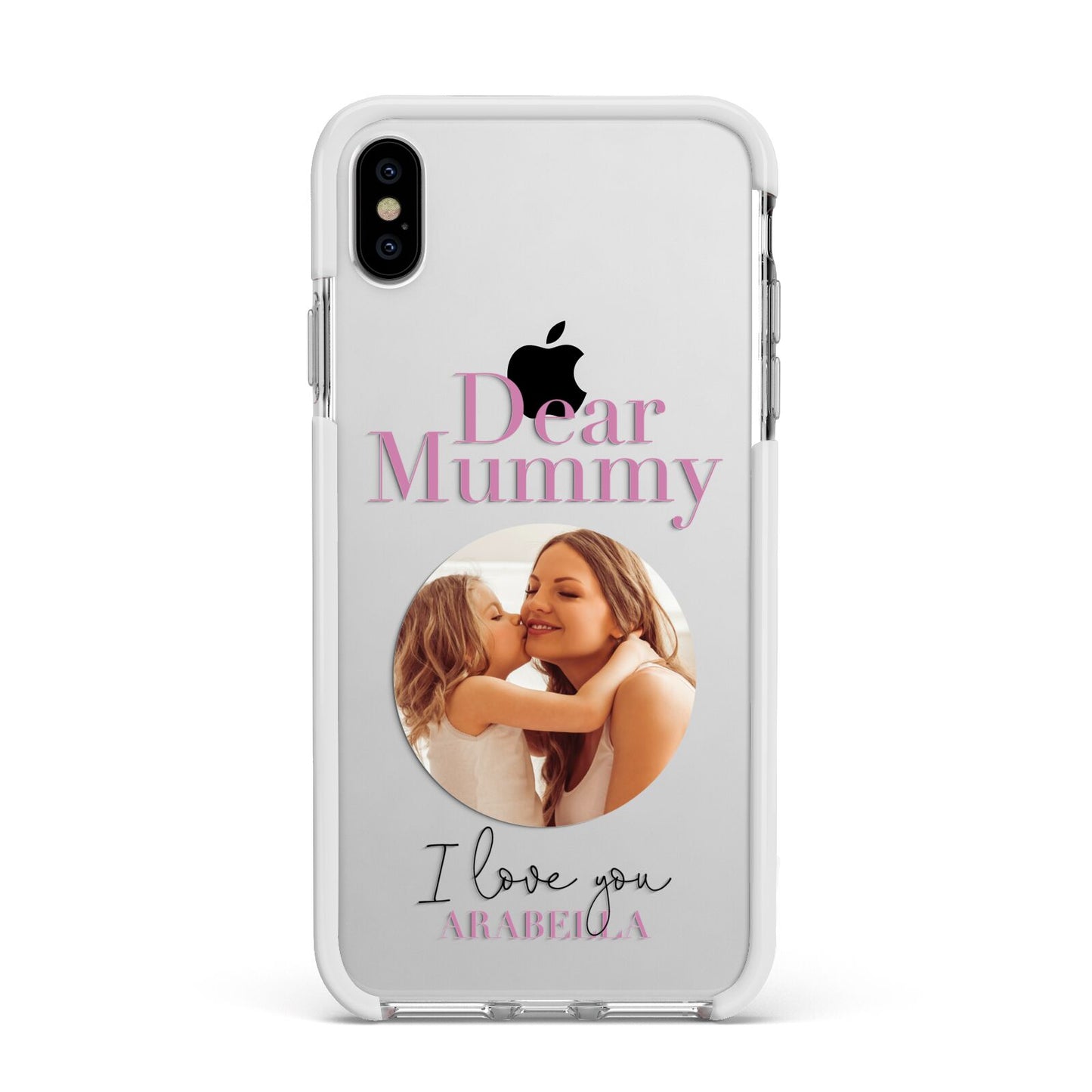 Mummy Personalised Photo with Text Apple iPhone Xs Max Impact Case White Edge on Silver Phone