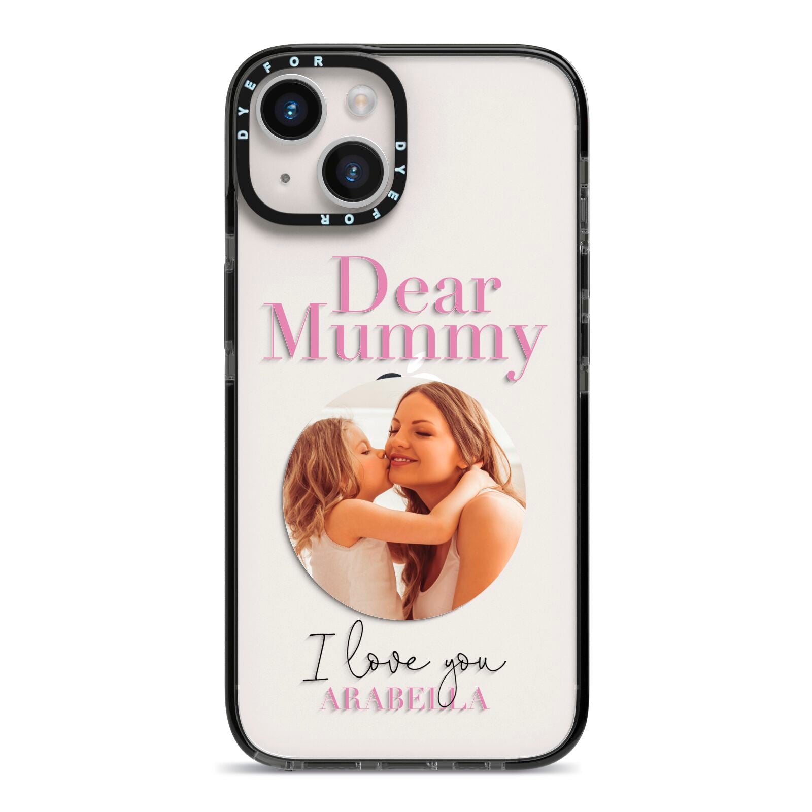 Mummy Personalised Photo with Text iPhone 14 Black Impact Case on Silver phone