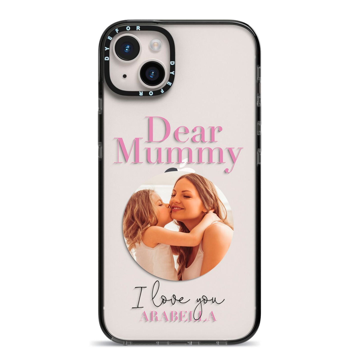 Mummy Personalised Photo with Text iPhone 14 Plus Black Impact Case on Silver phone