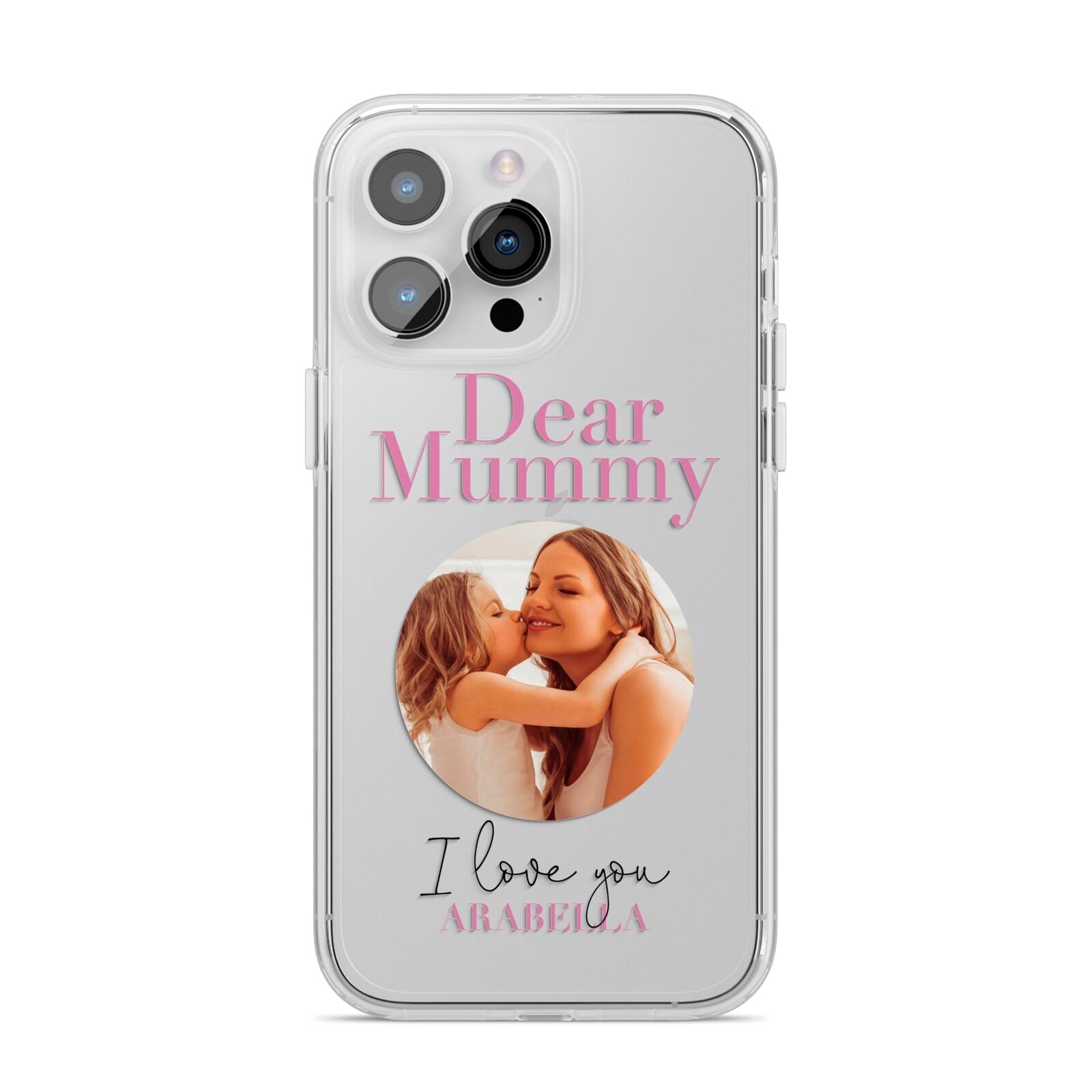 Mummy Personalised Photo with Text iPhone 14 Pro Max Clear Tough Case Silver