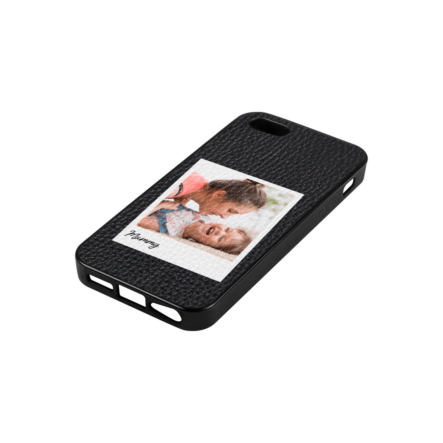 Mummy Photo Black Pebble Leather iPhone 5 Case Side Angle