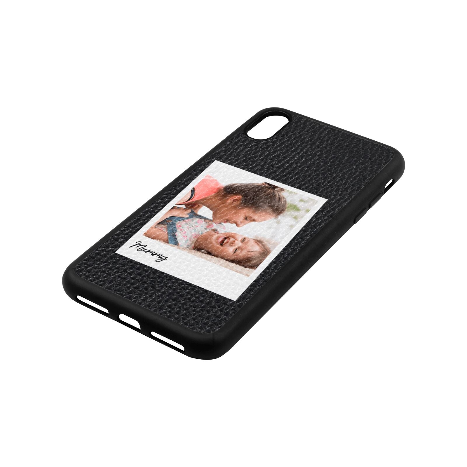 Mummy Photo Black Pebble Leather iPhone Xs Max Case Side Angle