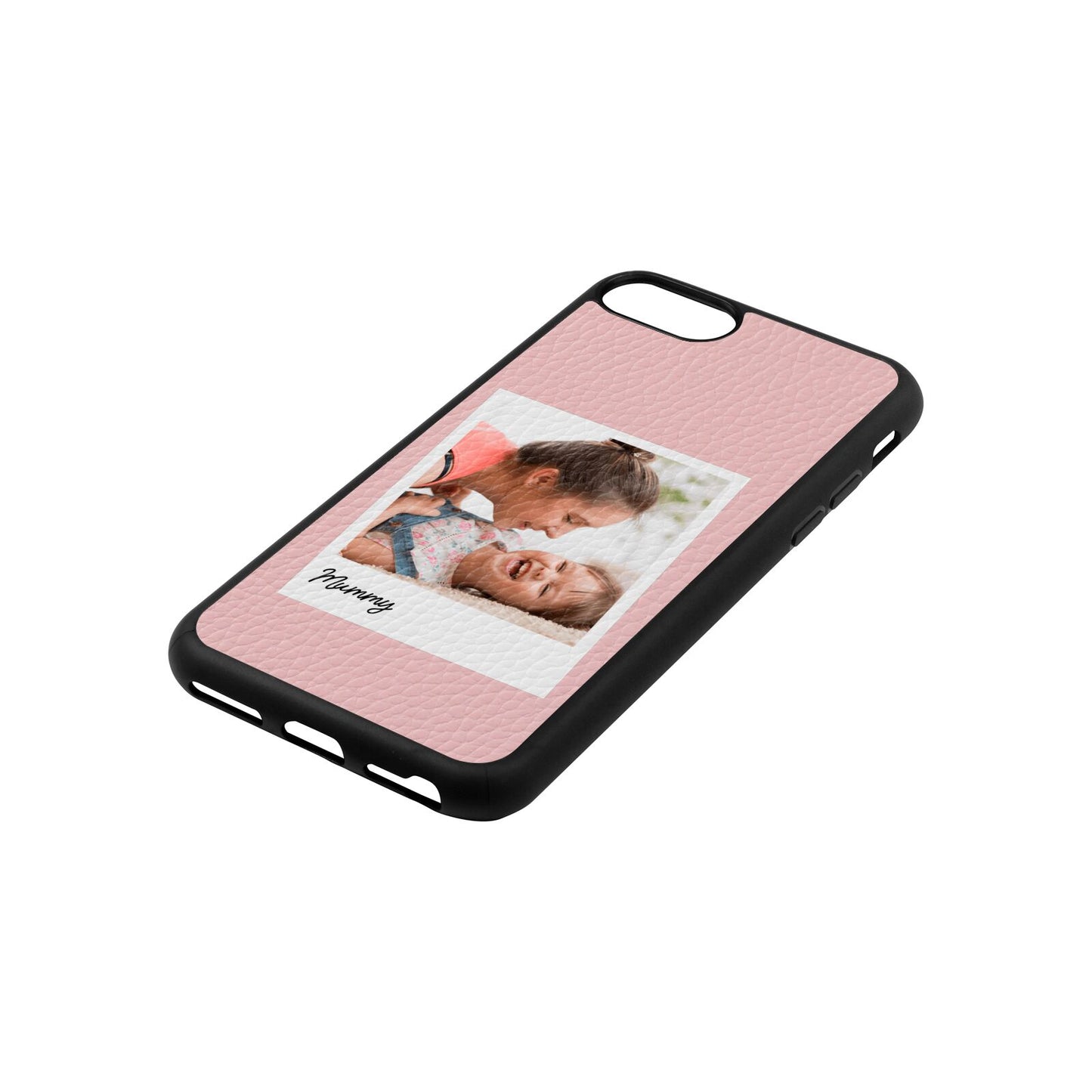 Mummy Photo Pink Pebble Leather iPhone 8 Case Side Angle
