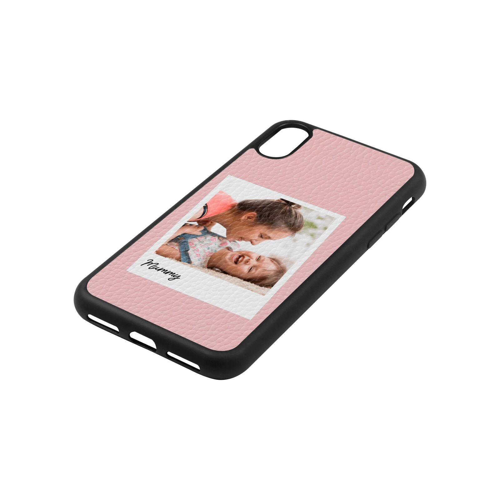 Mummy Photo Pink Pebble Leather iPhone Xs Case Side Angle
