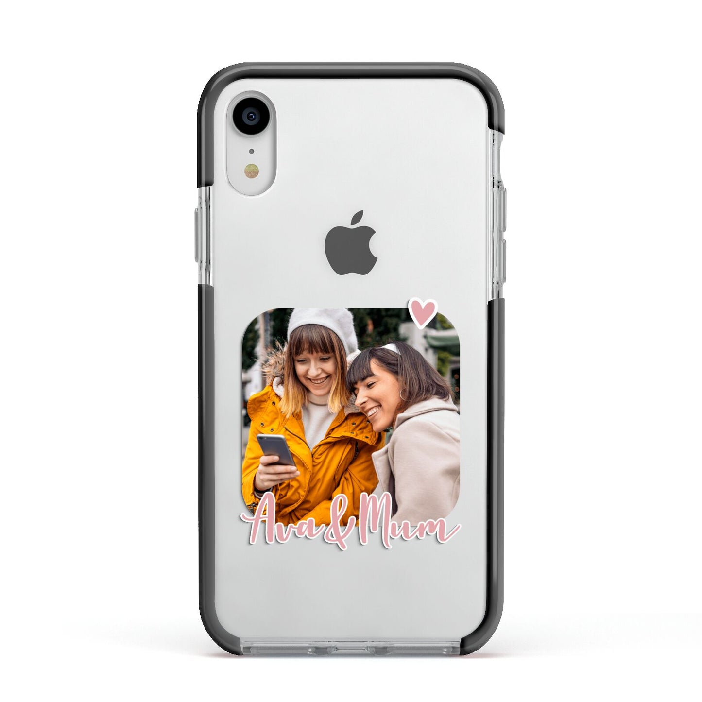 Mummy and Me Custom Photo Apple iPhone XR Impact Case Black Edge on Silver Phone