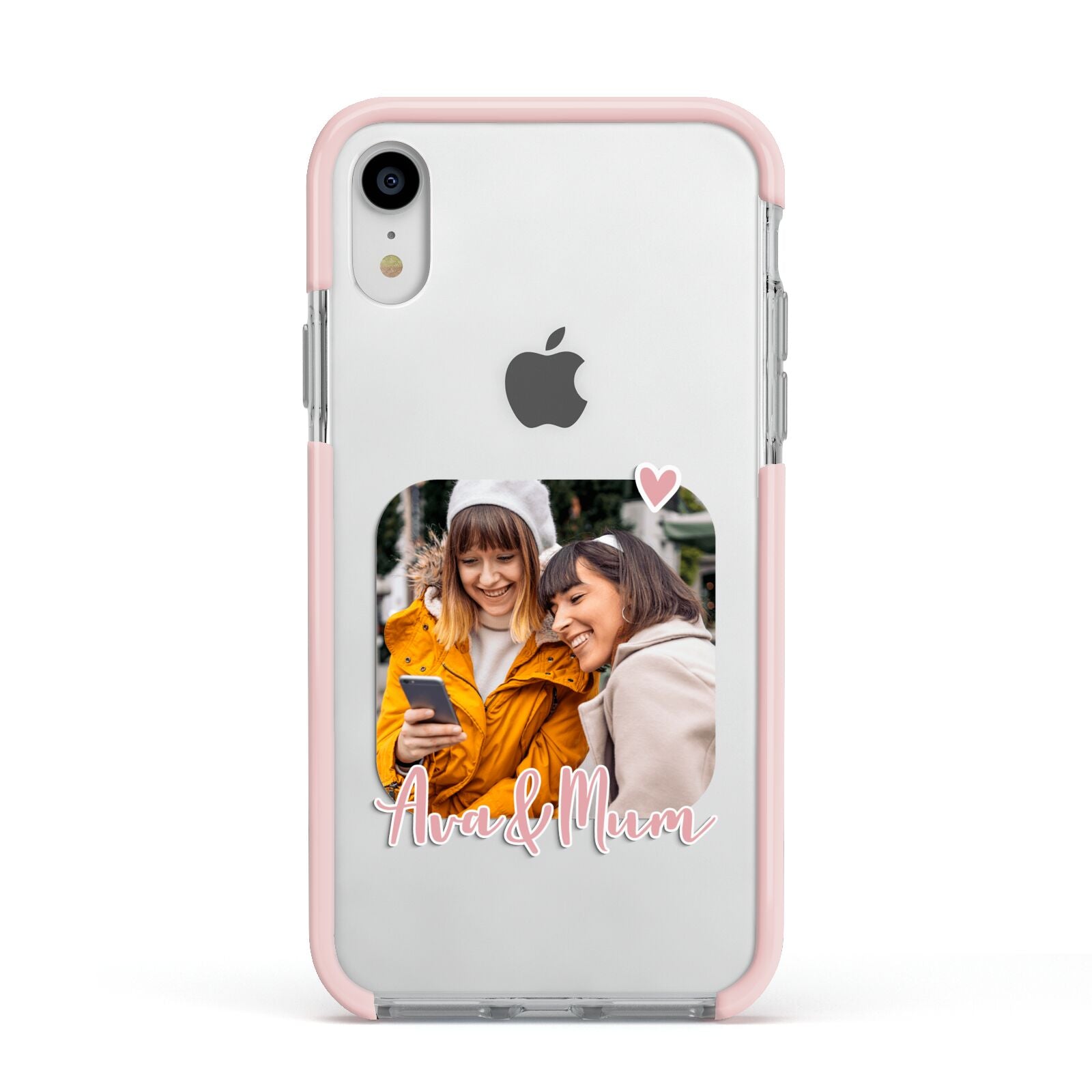 Mummy and Me Custom Photo Apple iPhone XR Impact Case Pink Edge on Silver Phone