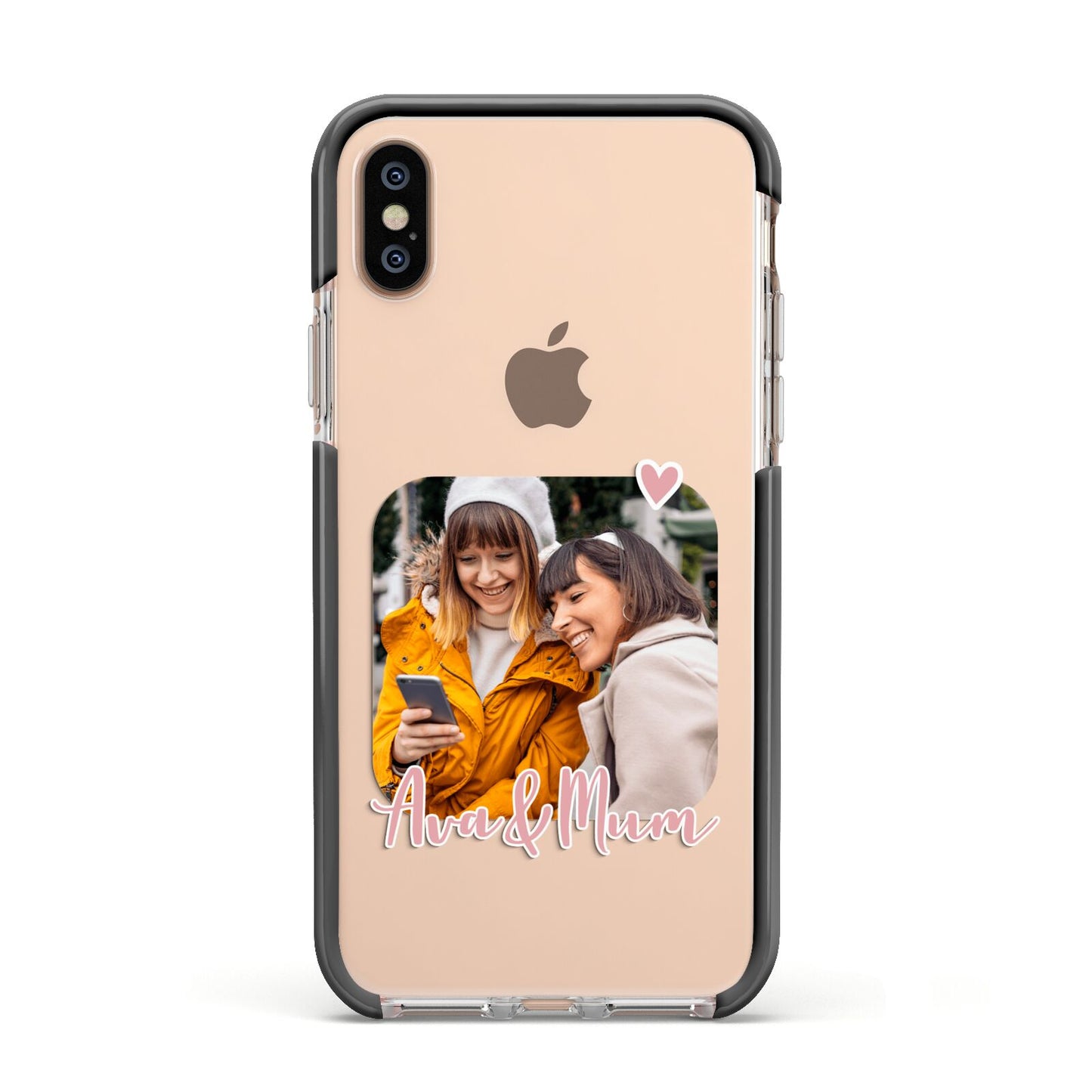 Mummy and Me Custom Photo Apple iPhone Xs Impact Case Black Edge on Gold Phone