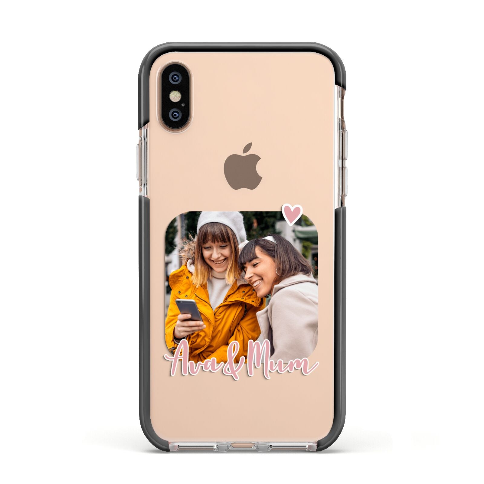 Mummy and Me Custom Photo Apple iPhone Xs Impact Case Black Edge on Gold Phone