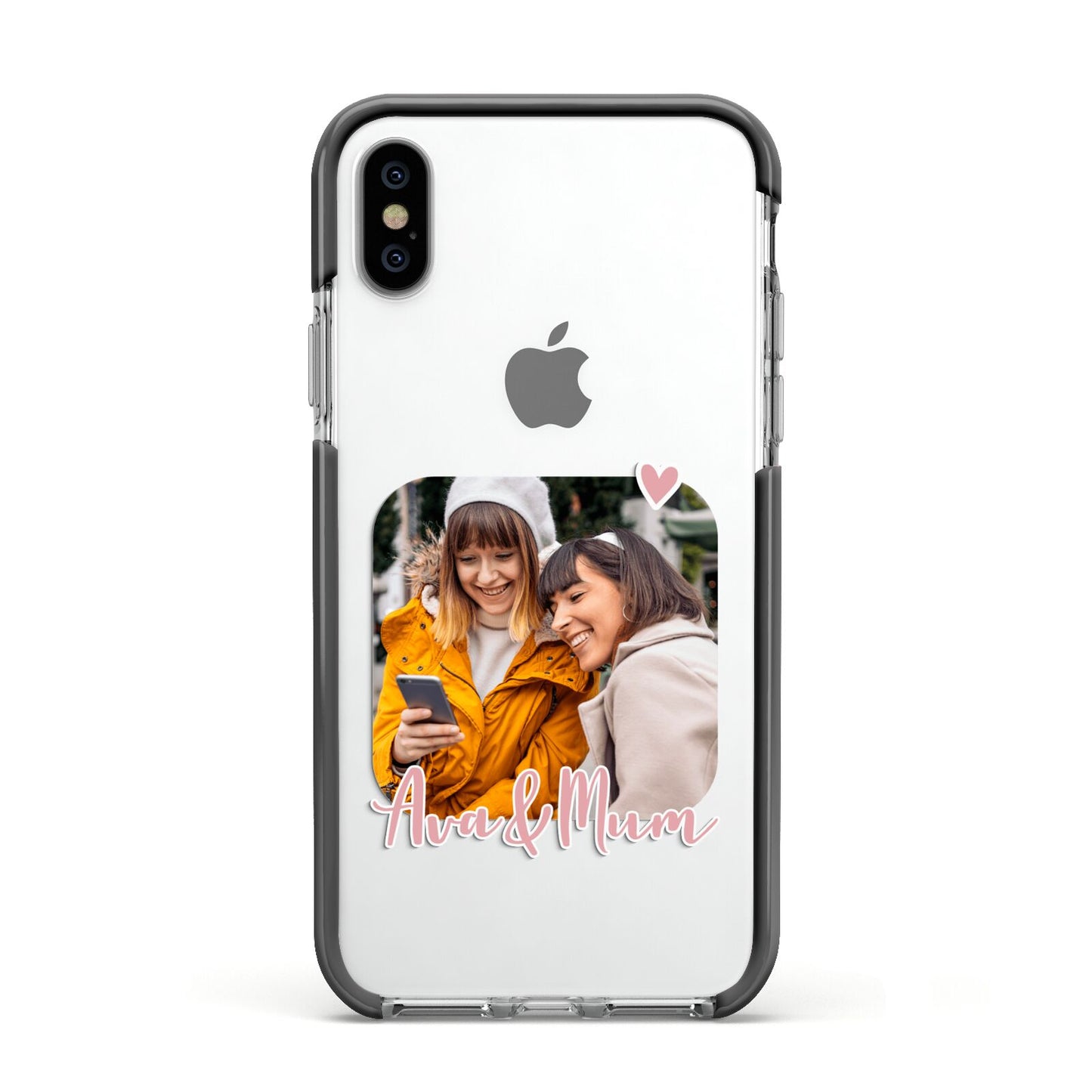 Mummy and Me Custom Photo Apple iPhone Xs Impact Case Black Edge on Silver Phone