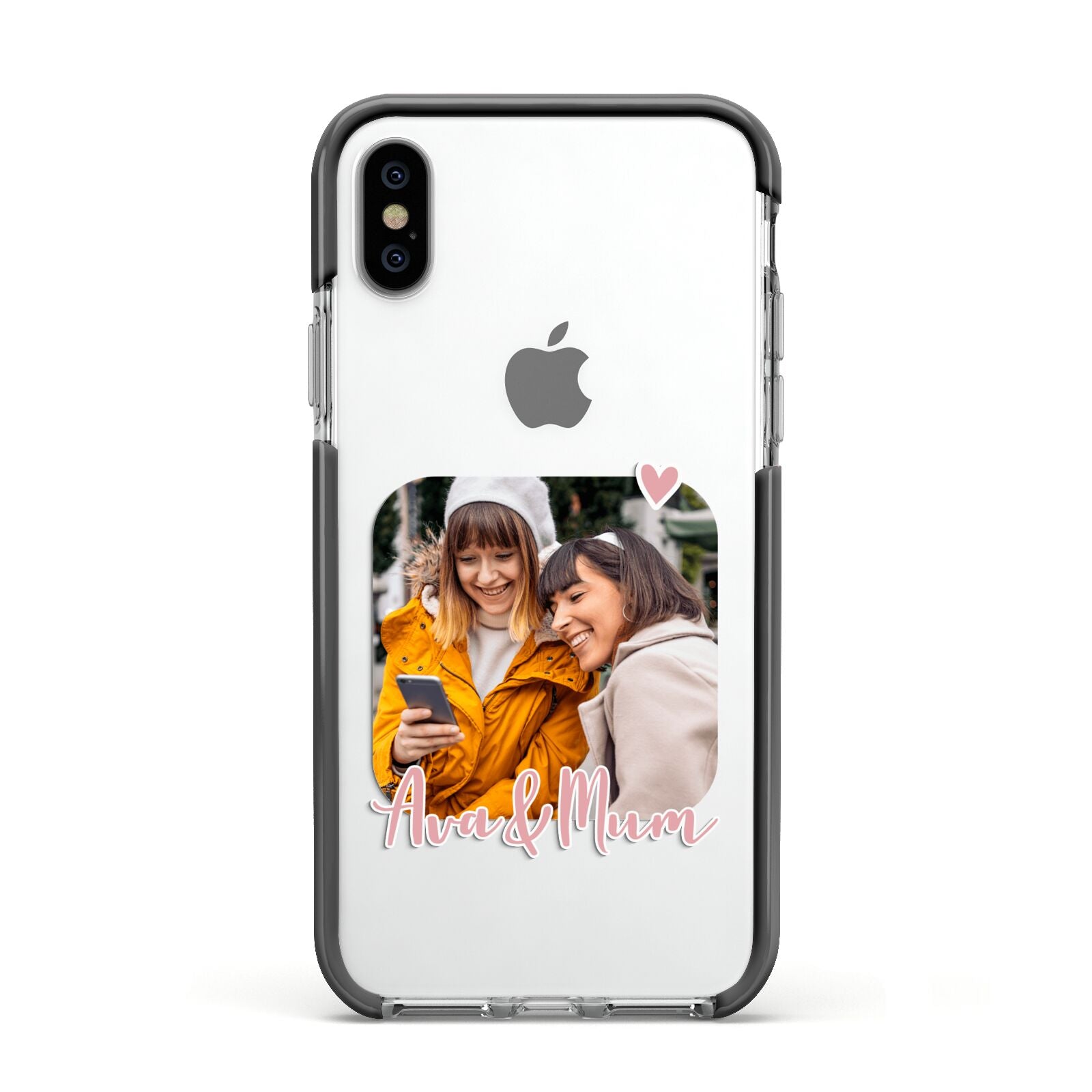 Mummy and Me Custom Photo Apple iPhone Xs Impact Case Black Edge on Silver Phone