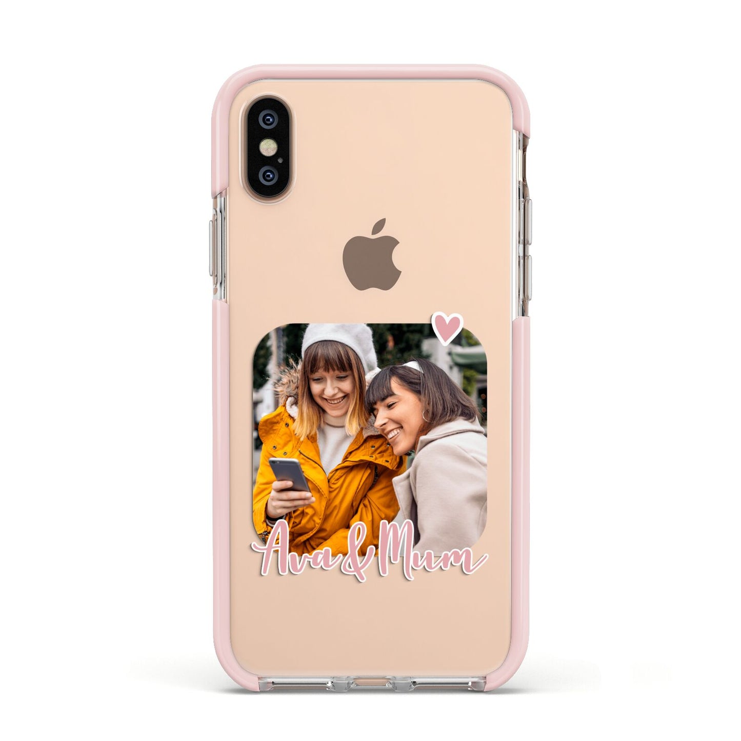 Mummy and Me Custom Photo Apple iPhone Xs Impact Case Pink Edge on Gold Phone