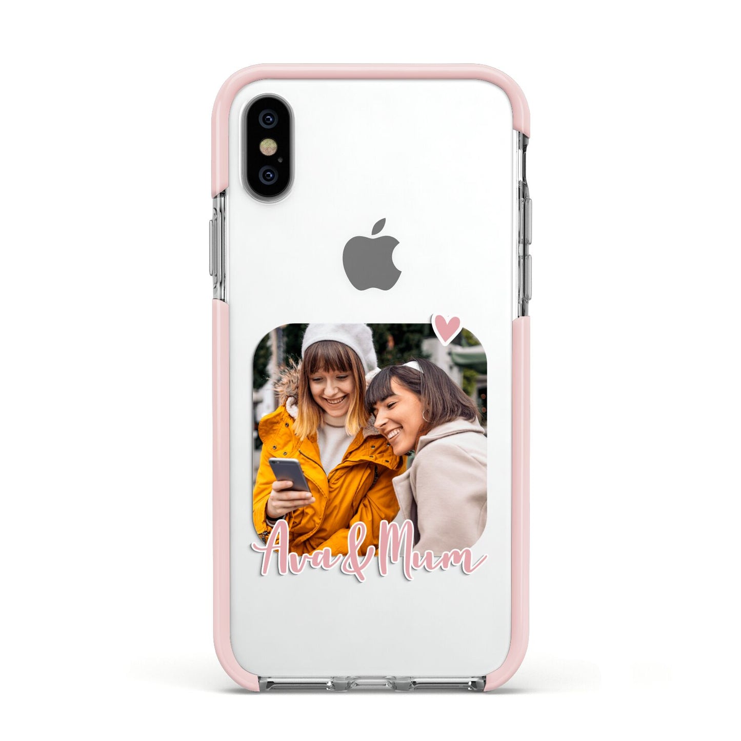 Mummy and Me Custom Photo Apple iPhone Xs Impact Case Pink Edge on Silver Phone