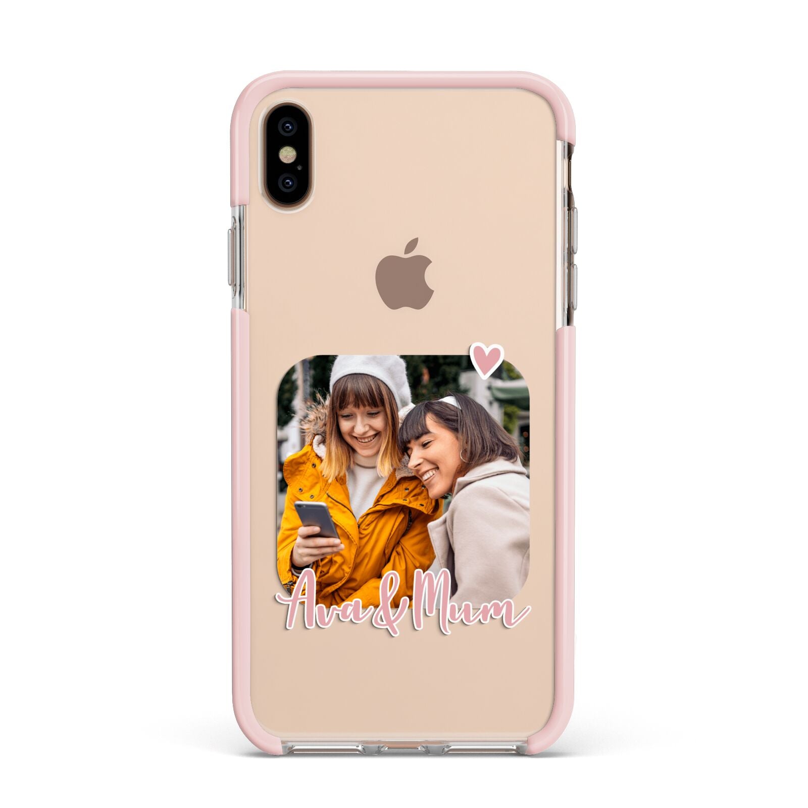 Mummy and Me Custom Photo Apple iPhone Xs Max Impact Case Pink Edge on Gold Phone