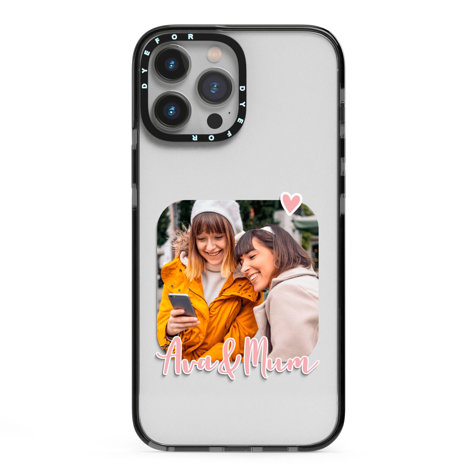 Mummy and Me Custom Photo iPhone 13 Pro Max Black Impact Case on Silver phone
