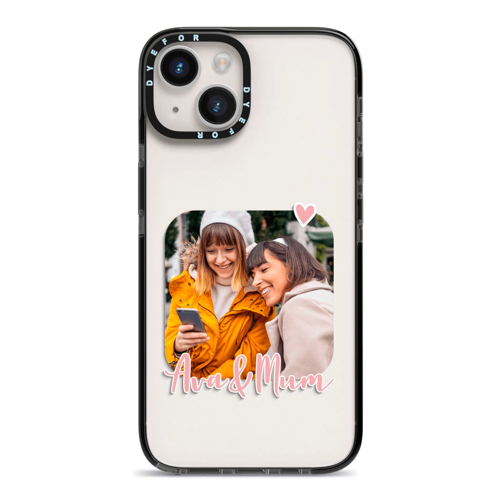 Mummy and Me Custom Photo iPhone 14 Black Impact Case on Silver phone