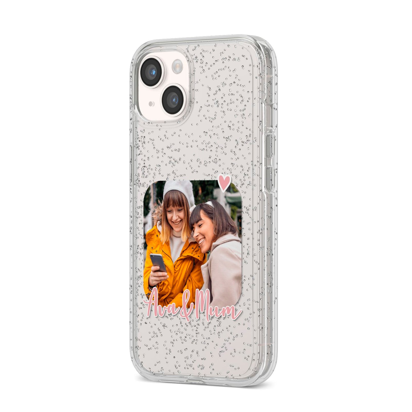 Mummy and Me Custom Photo iPhone 14 Glitter Tough Case Starlight Angled Image