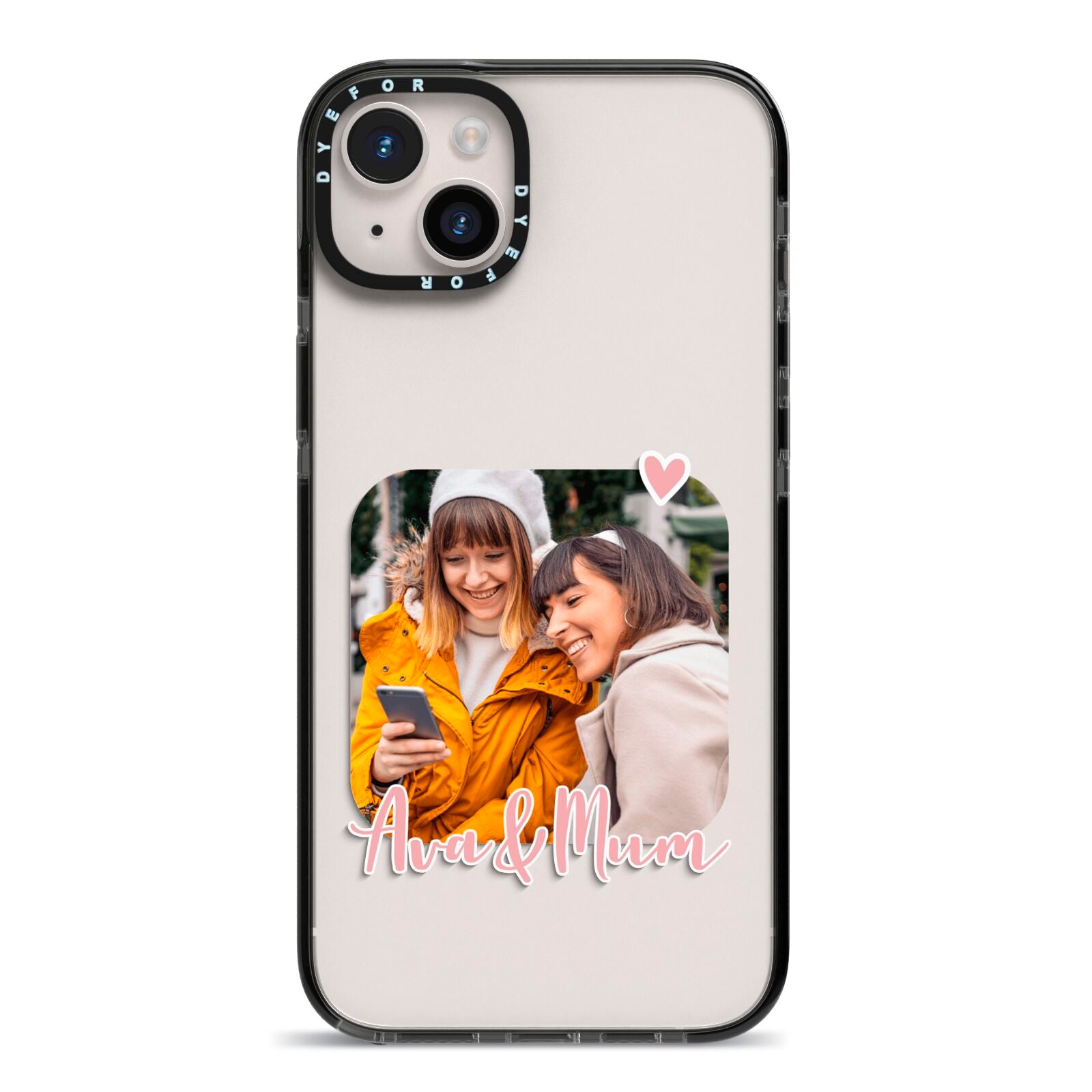 Mummy and Me Custom Photo iPhone 14 Plus Black Impact Case on Silver phone