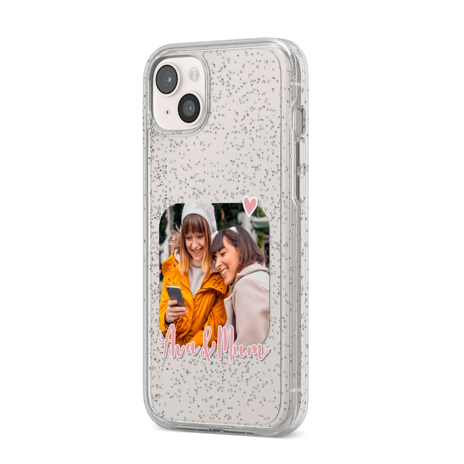 Mummy and Me Custom Photo iPhone 14 Plus Glitter Tough Case Starlight Angled Image