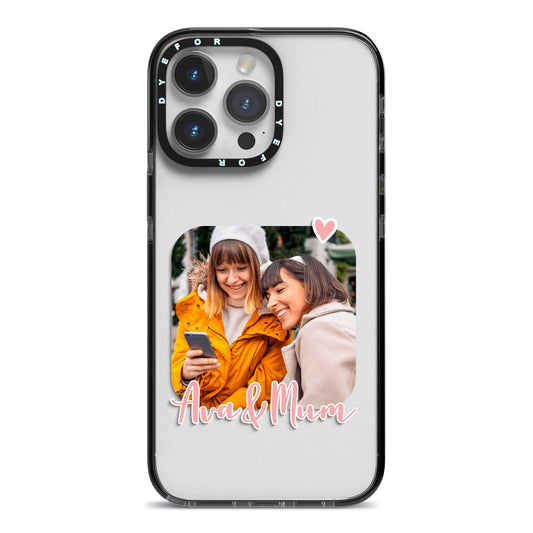 Mummy and Me Custom Photo iPhone 14 Pro Max Black Impact Case on Silver phone